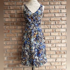 Anthropologie Moulinette Soeurs Oak Apple Watercolor Abstract Print Silk Dress.